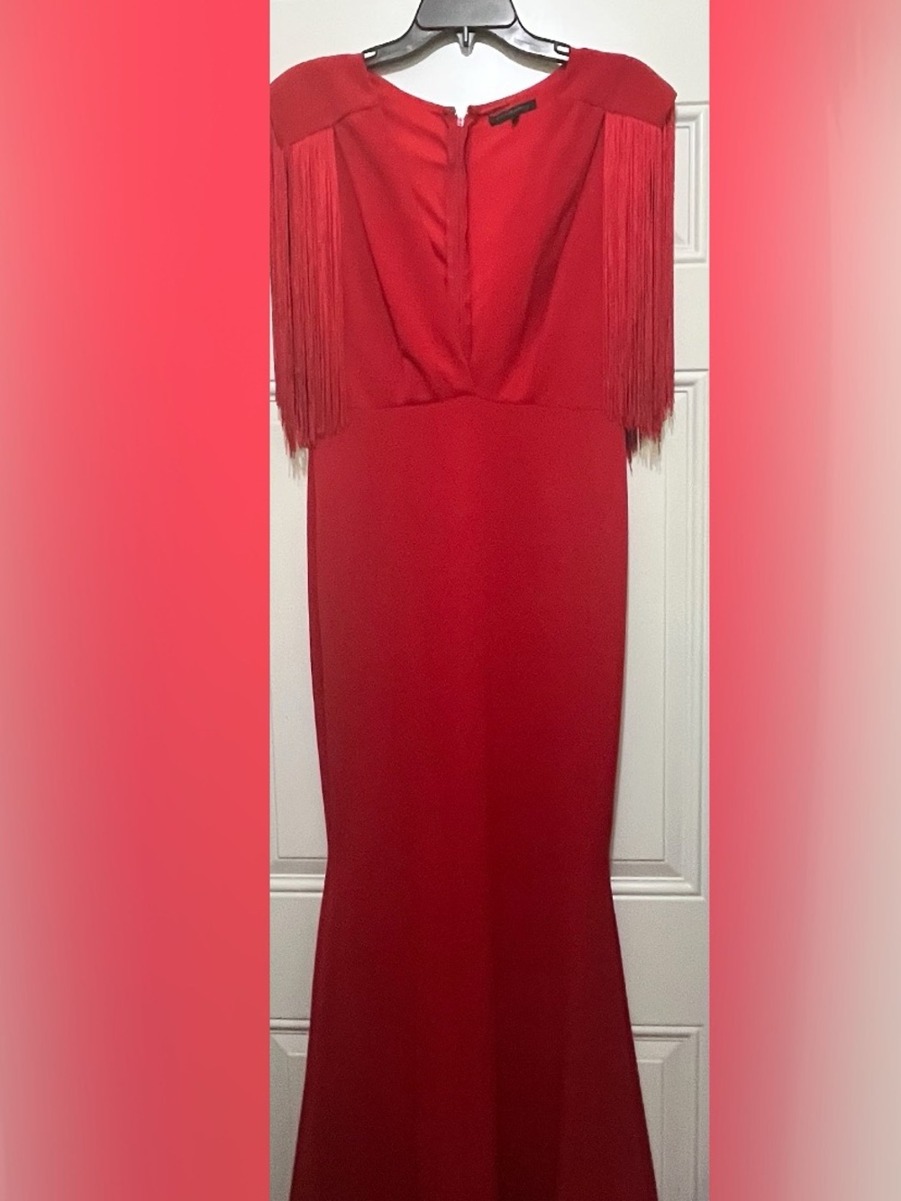 Red Fringe Sleeve Evening Dress